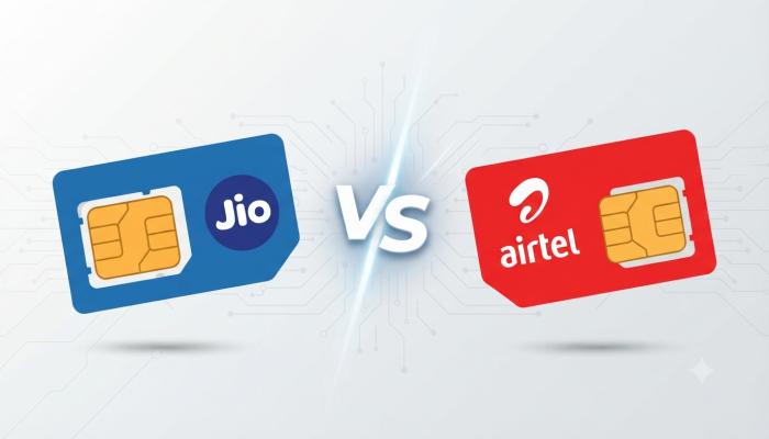 Comparison graphic showing SIM porting differences between Jio and Airte